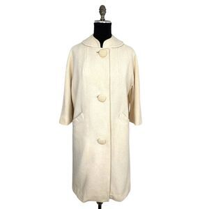 Vintage Women's 3/4" Sleeve Long Coat M/L Cream Peter Pan College-Towne Classic